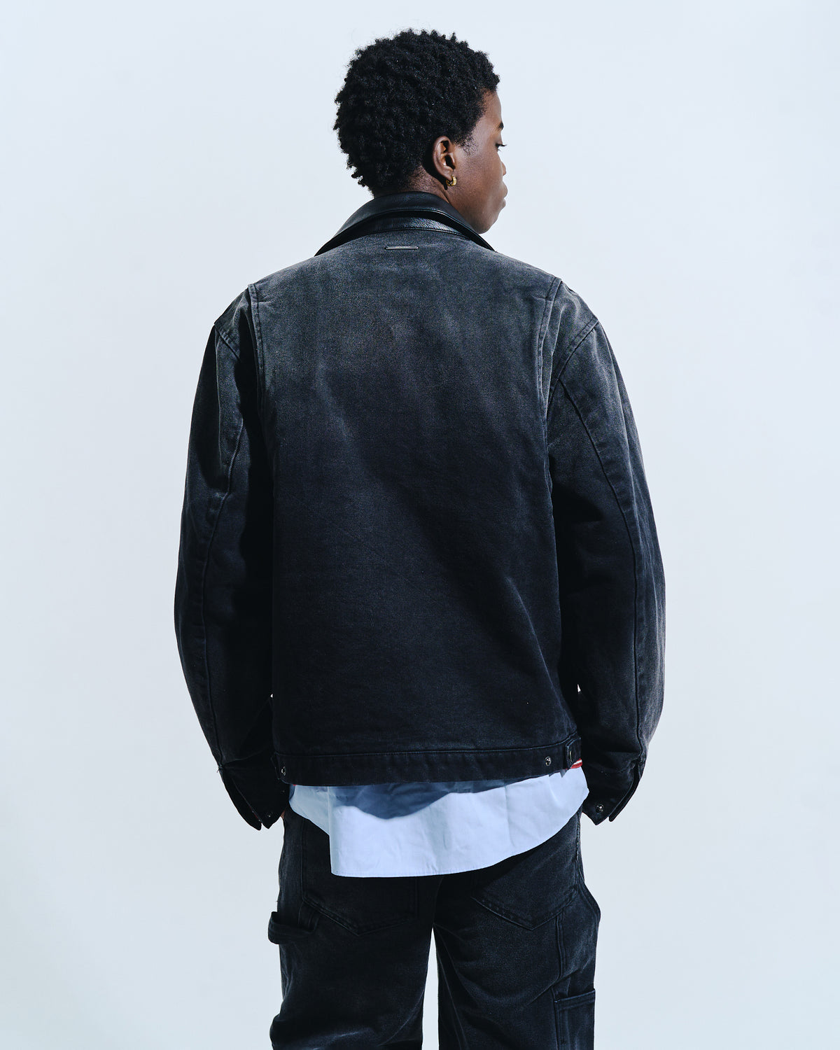 FAUX LEATHER COLLAR FADED DETROIT JACKET