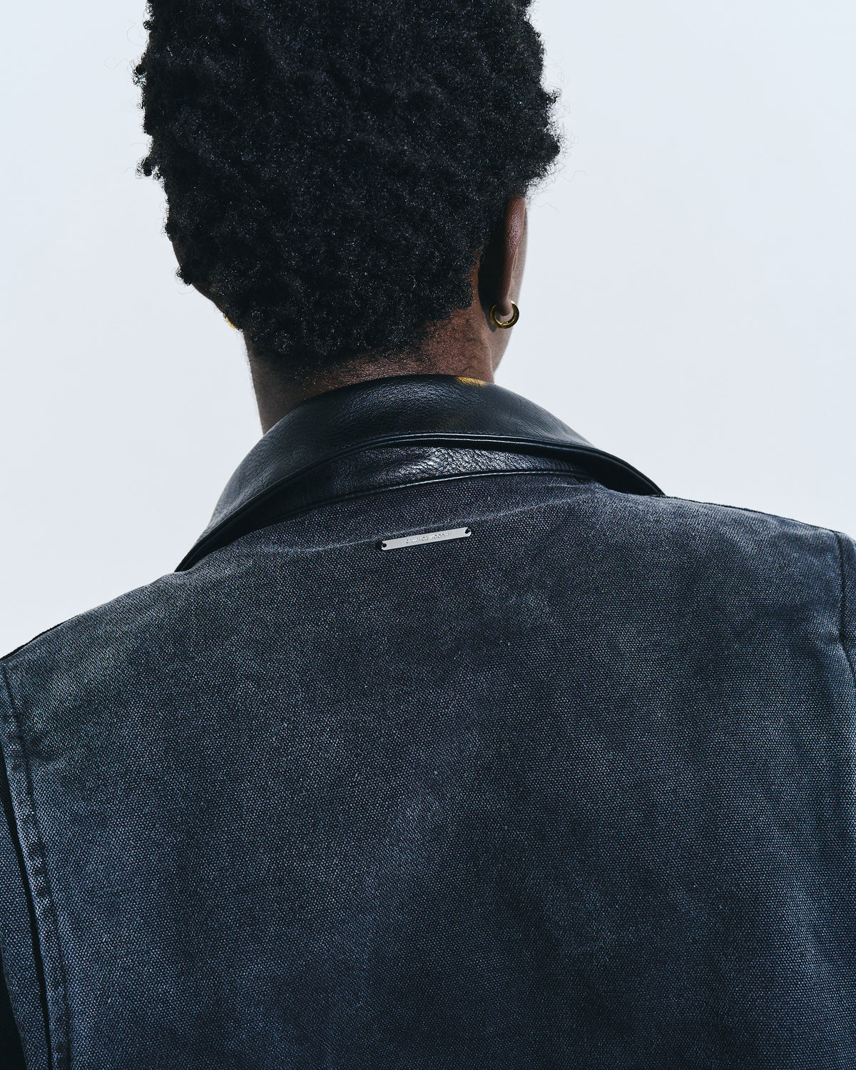 FAUX LEATHER COLLAR FADED DETROIT JACKET