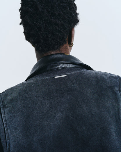 FAUX LEATHER COLLAR FADED DETROIT JACKET