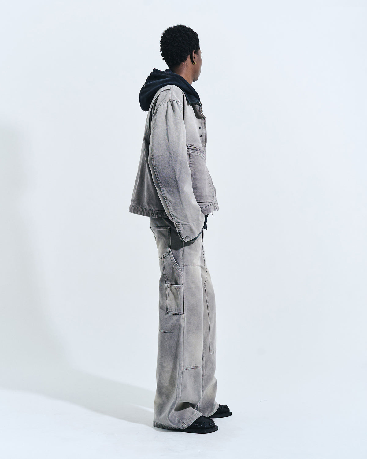 FAUX LEATHER COLLAR FADED DETROIT JACKET