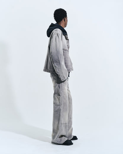 FAUX LEATHER COLLAR FADED DETROIT JACKET