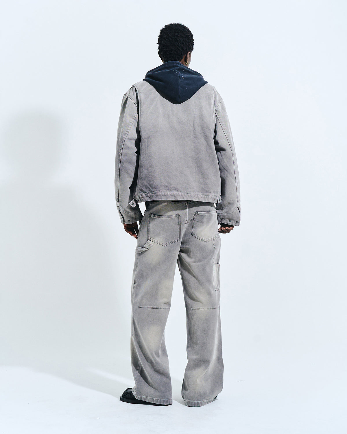 FAUX LEATHER COLLAR FADED DETROIT JACKET