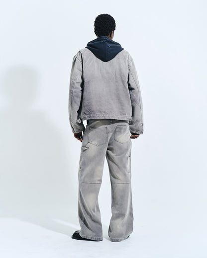 FAUX LEATHER COLLAR FADED DETROIT JACKET