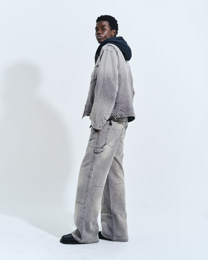 FAUX LEATHER COLLAR FADED DETROIT JACKET