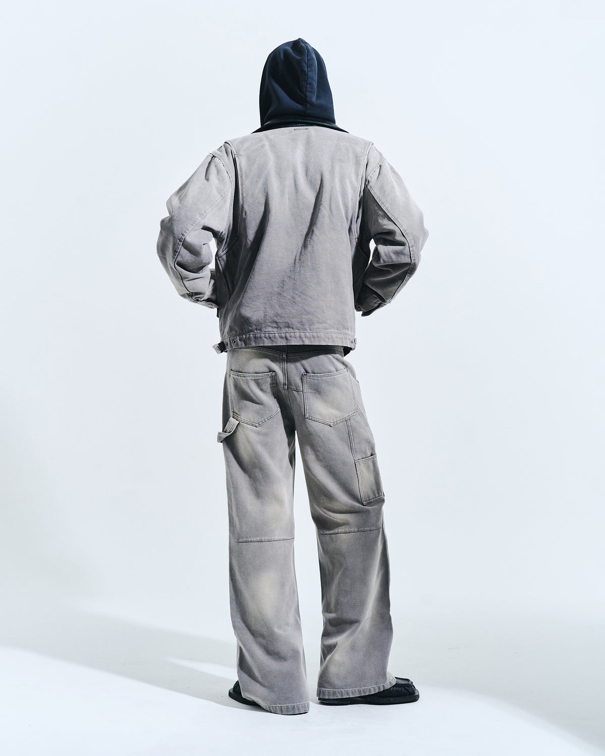 FAUX LEATHER COLLAR FADED DETROIT JACKET