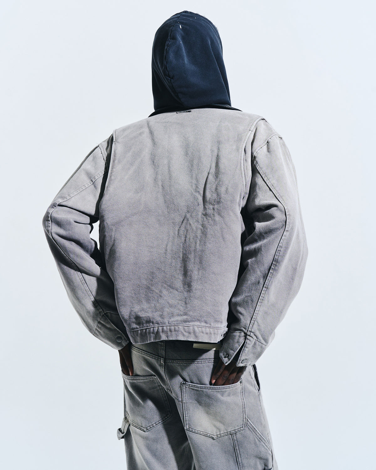 FAUX LEATHER COLLAR FADED DETROIT JACKET
