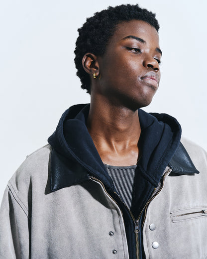 FAUX LEATHER COLLAR FADED DETROIT JACKET