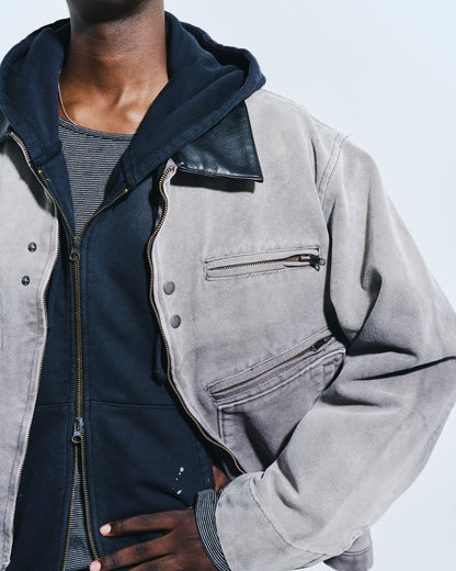 FAUX LEATHER COLLAR FADED DETROIT JACKET