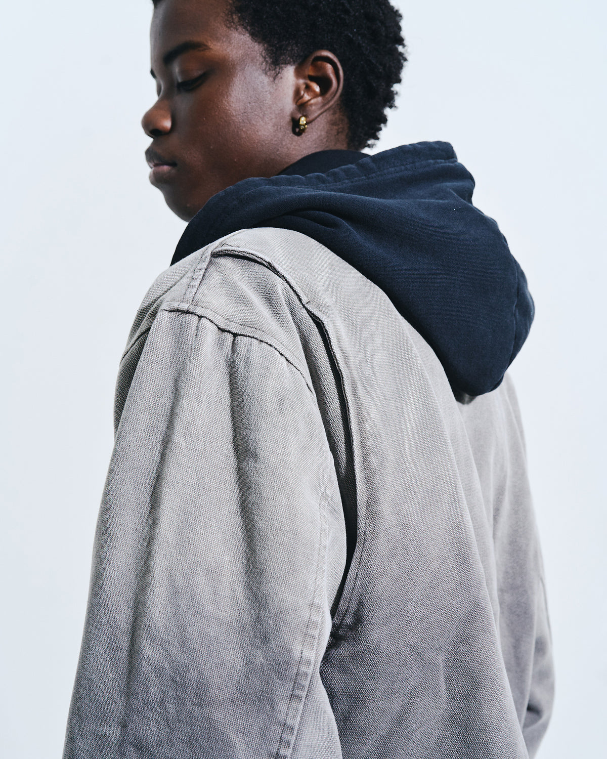 FAUX LEATHER COLLAR FADED DETROIT JACKET