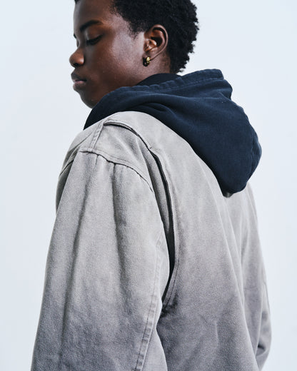 FAUX LEATHER COLLAR FADED DETROIT JACKET