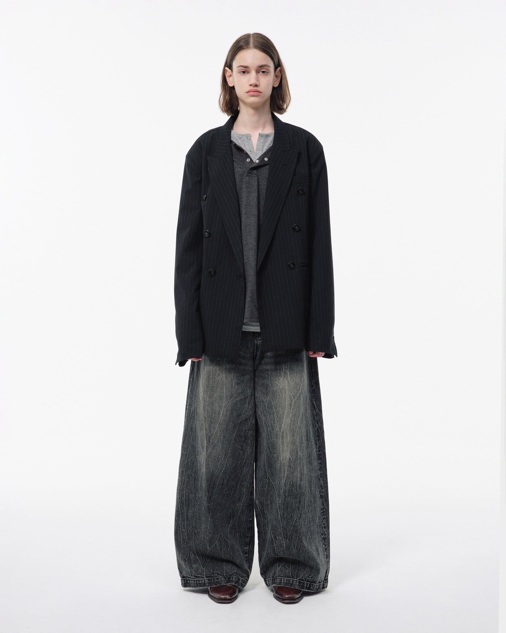 CRACKED CHEMICAL-WASHED WIDE BAGGY JEANS – CAMPHOR WOOD - OFFICIAL
