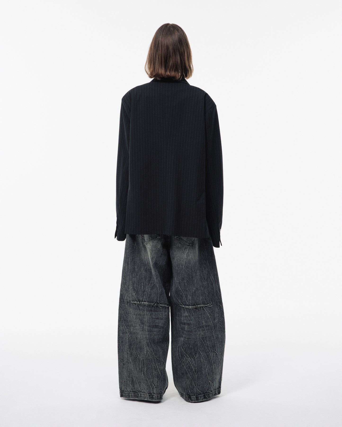 CRACKED CHEMICAL-WASHED WIDE BAGGY JEANS