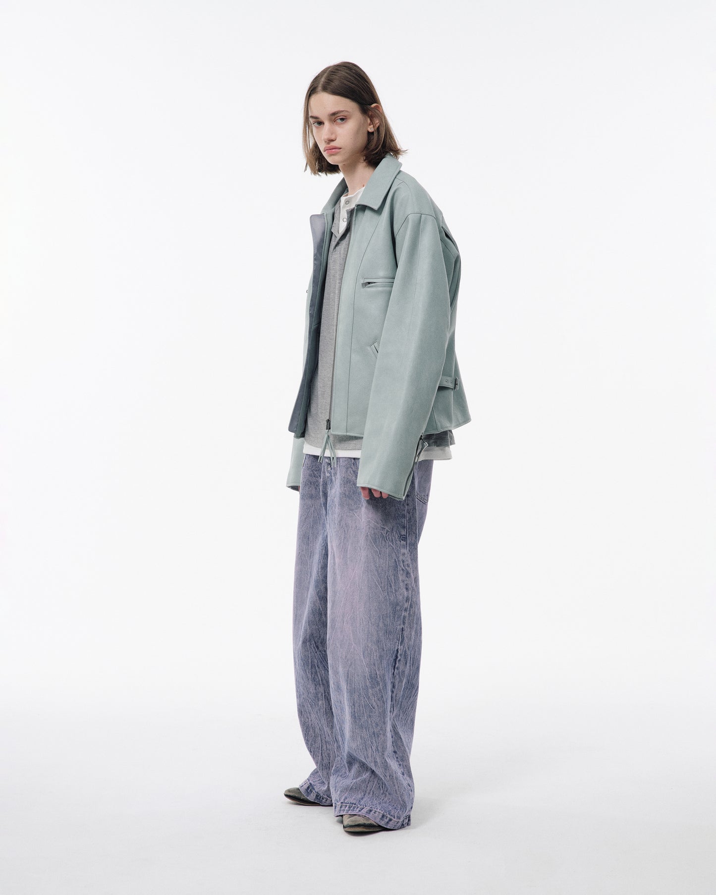 CRACKED CHEMICAL-WASHED WIDE BAGGY JEANS