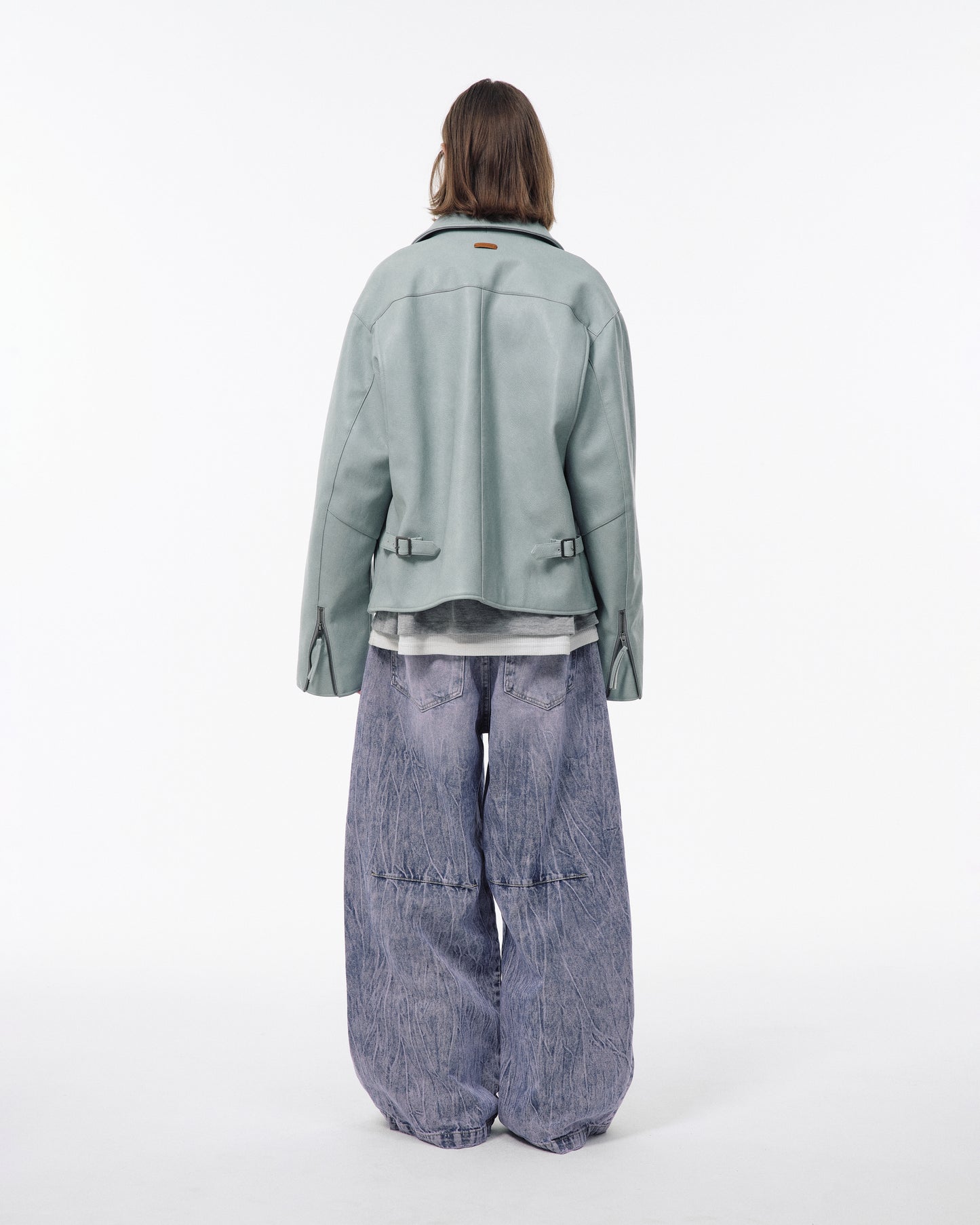 CRACKED CHEMICAL-WASHED WIDE BAGGY JEANS