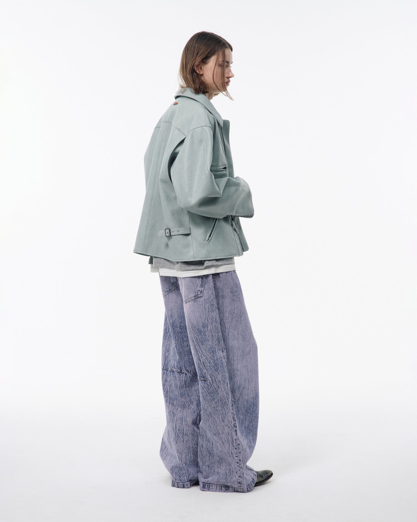 CRACKED CHEMICAL-WASHED WIDE BAGGY JEANS