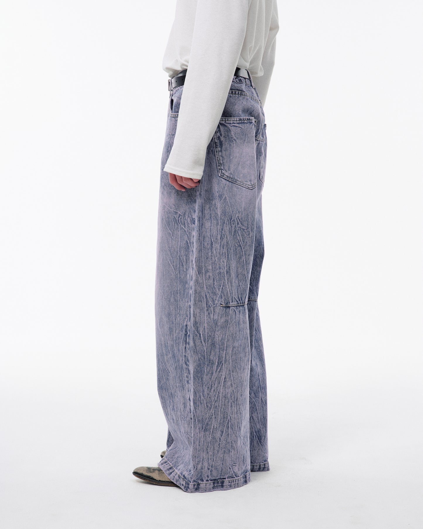 CRACKED CHEMICAL-WASHED WIDE BAGGY JEANS