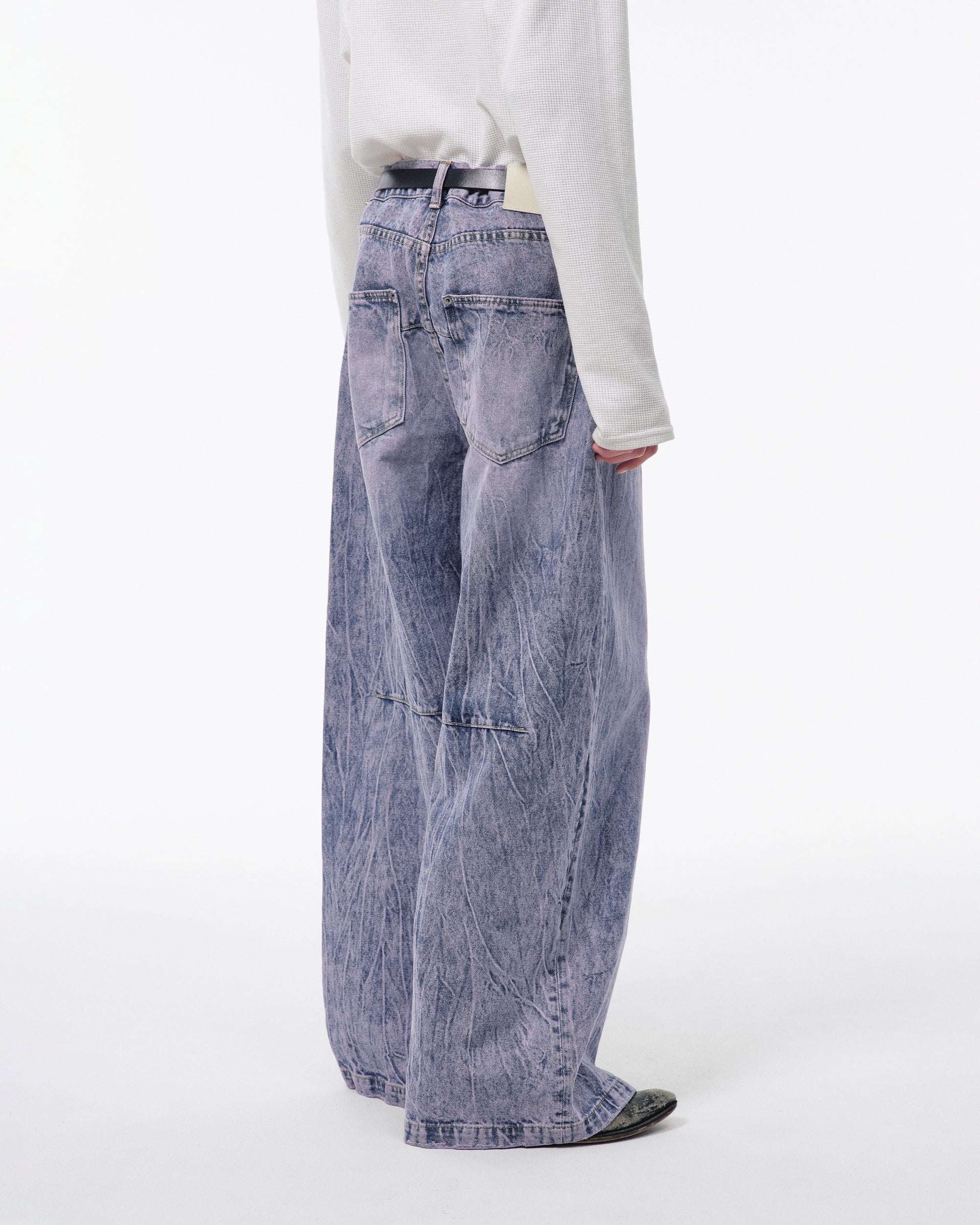 CRACKED CHEMICAL-WASHED WIDE BAGGY JEANS – CAMPHOR WOOD - OFFICIAL