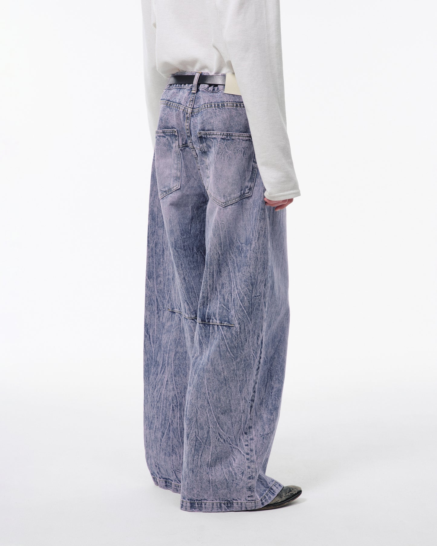 CRACKED CHEMICAL-WASHED WIDE BAGGY JEANS