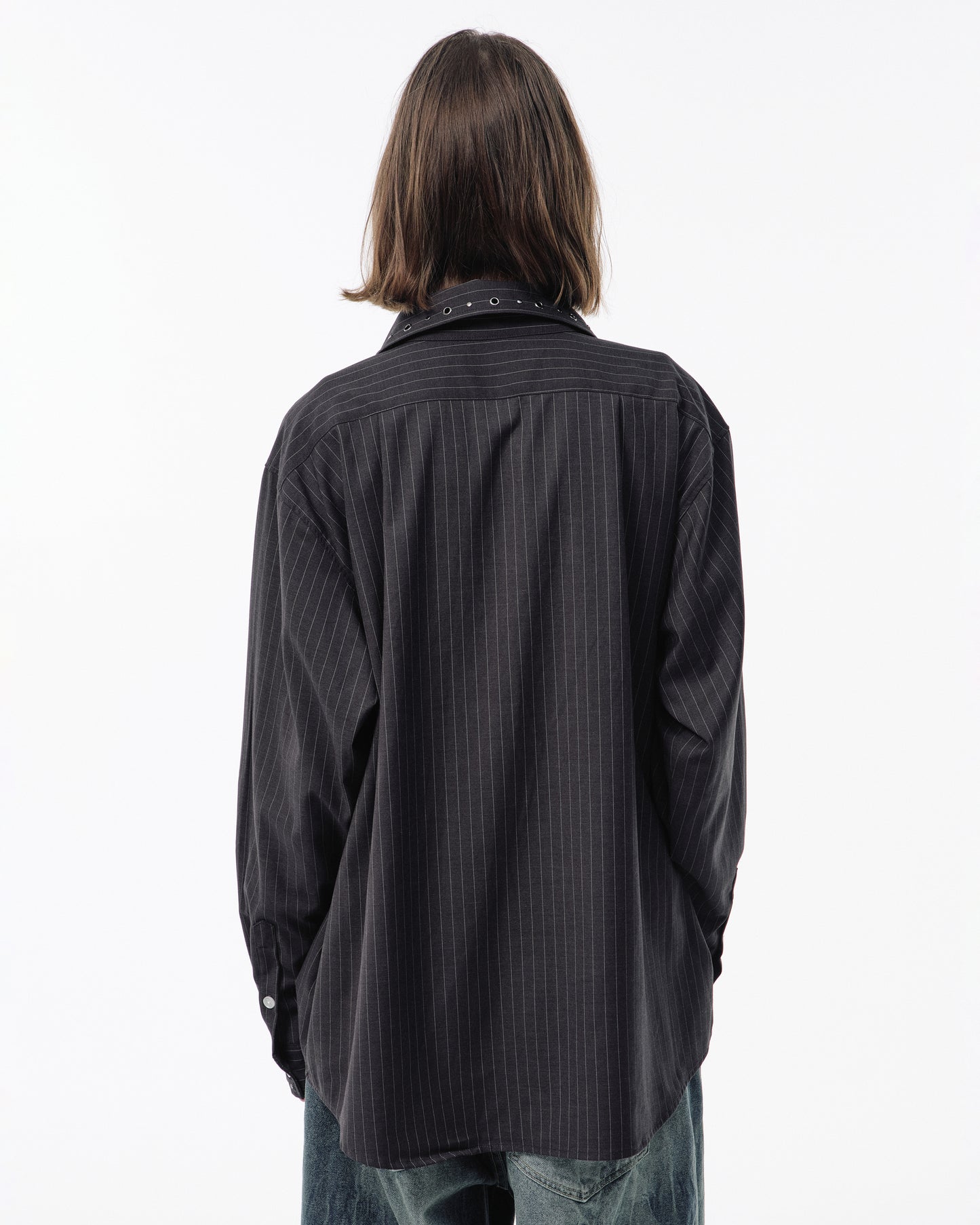 EYELET REGULAR COLLAR STRIPE L/S SHIRT