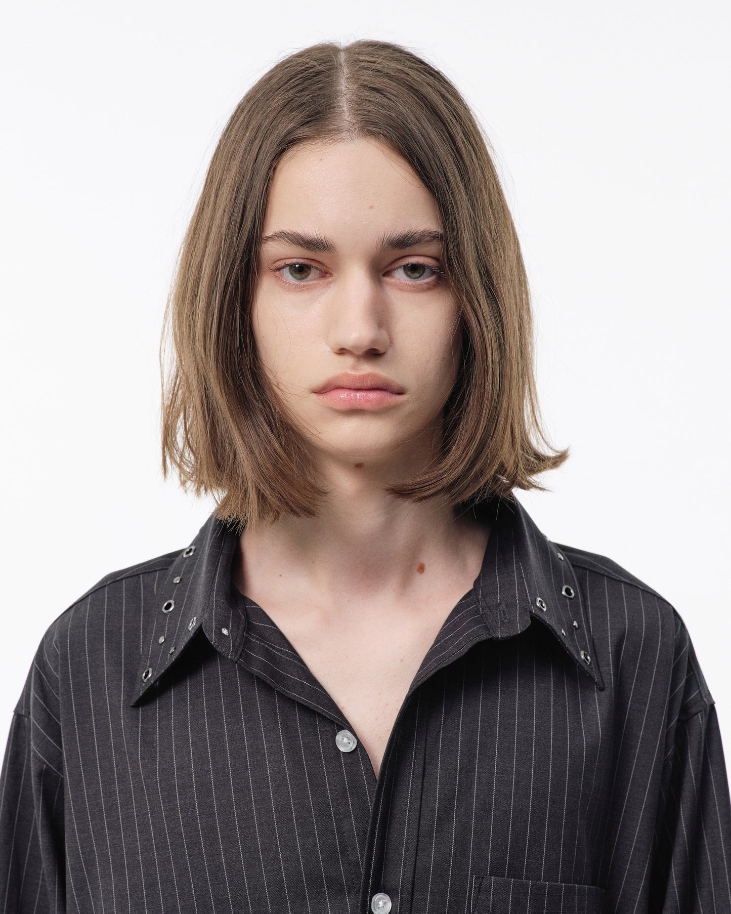 EYELET REGULAR COLLAR STRIPE L/S SHIRT