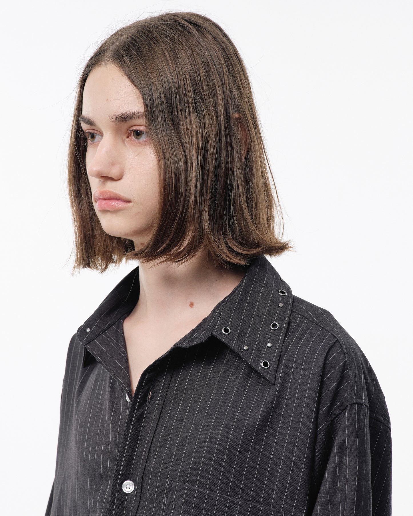 EYELET REGULAR COLLAR STRIPE L/S SHIRT