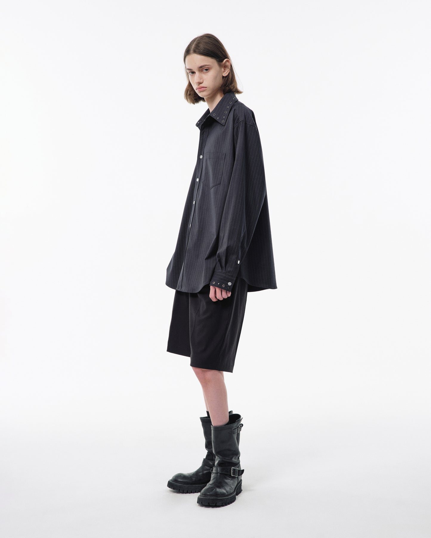 EYELET REGULAR COLLAR STRIPE L/S SHIRT