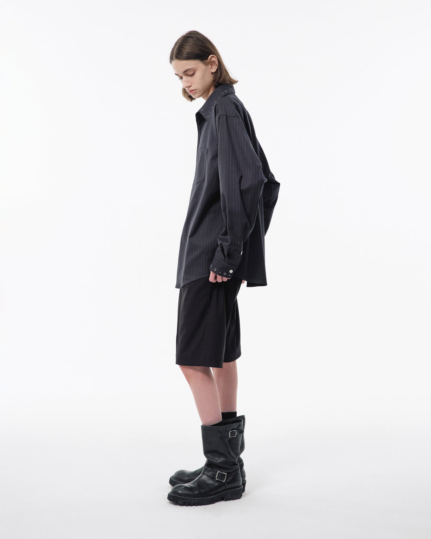 EYELET REGULAR COLLAR STRIPE L/S SHIRT