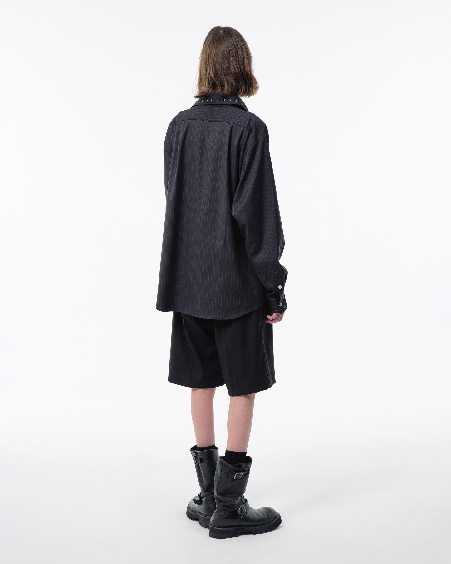 EYELET REGULAR COLLAR STRIPE L/S SHIRT