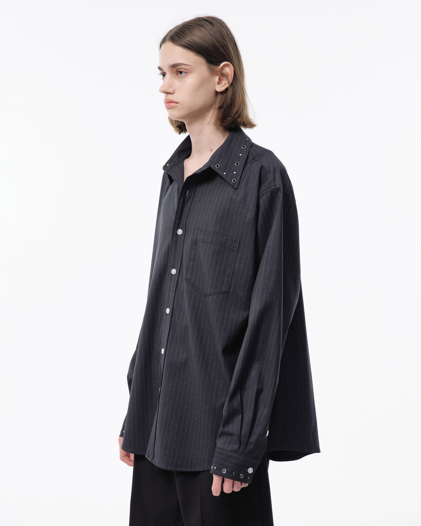 EYELET REGULAR COLLAR STRIPE L/S SHIRT