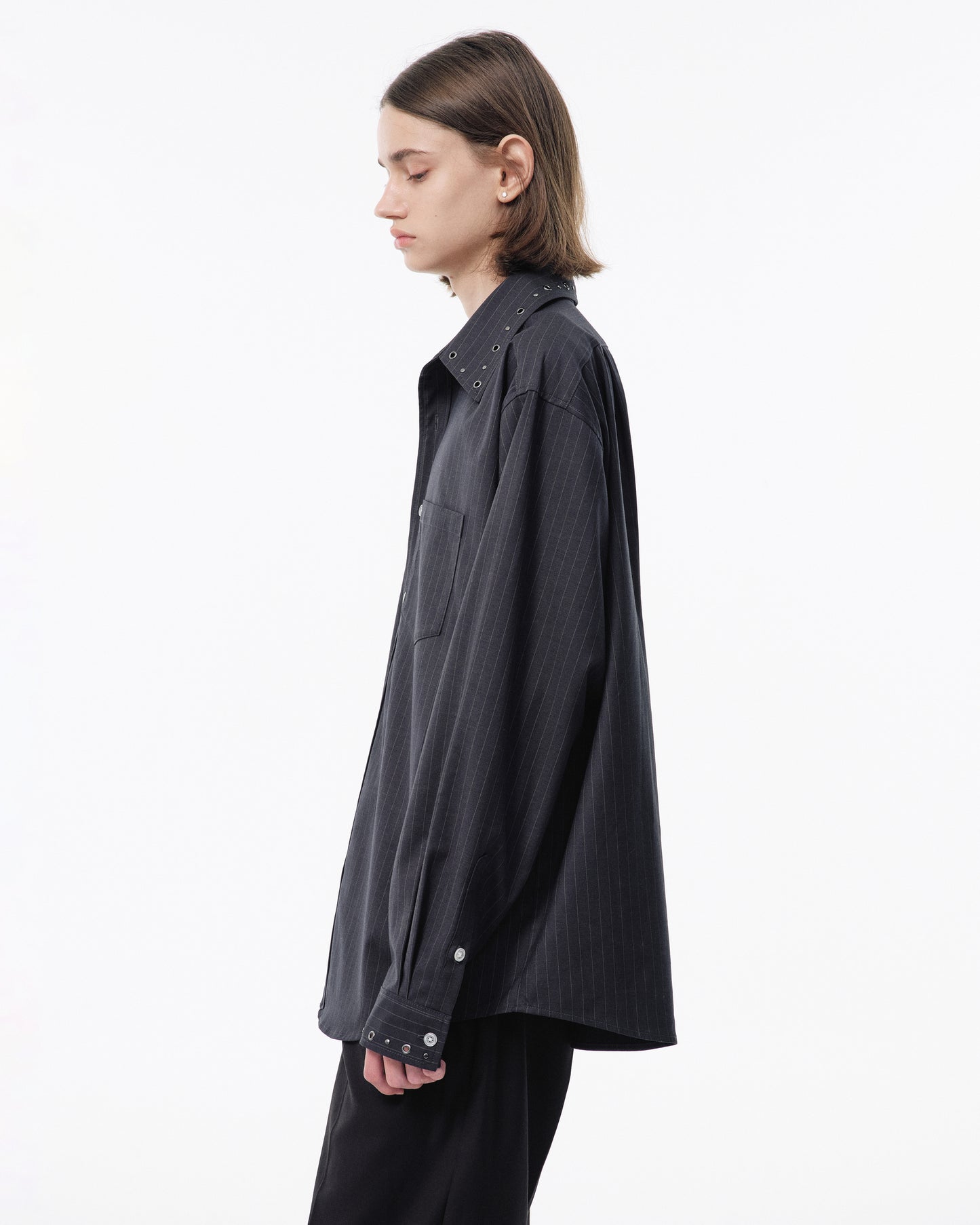 EYELET REGULAR COLLAR STRIPE L/S SHIRT