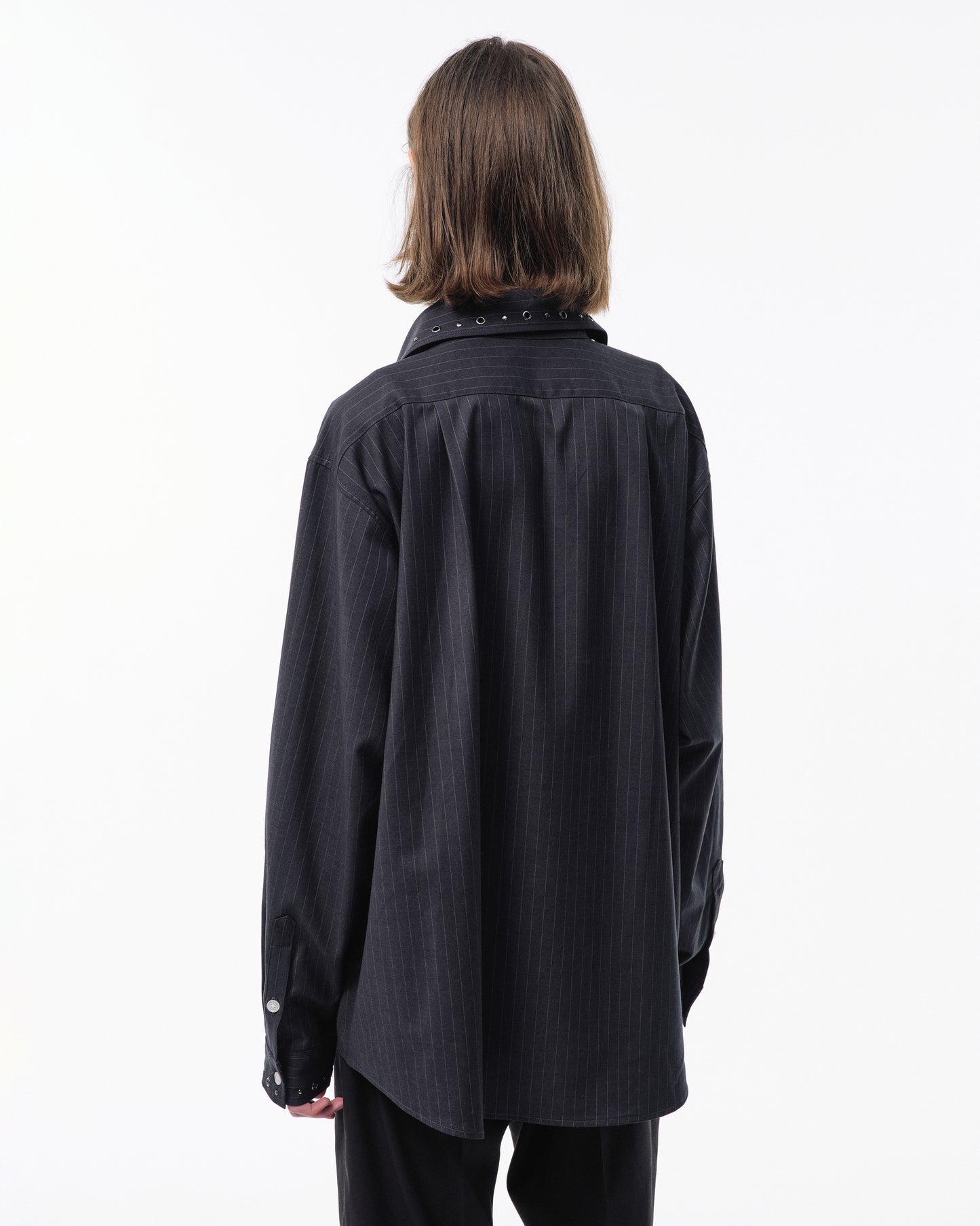 EYELET REGULAR COLLAR STRIPE L/S SHIRT