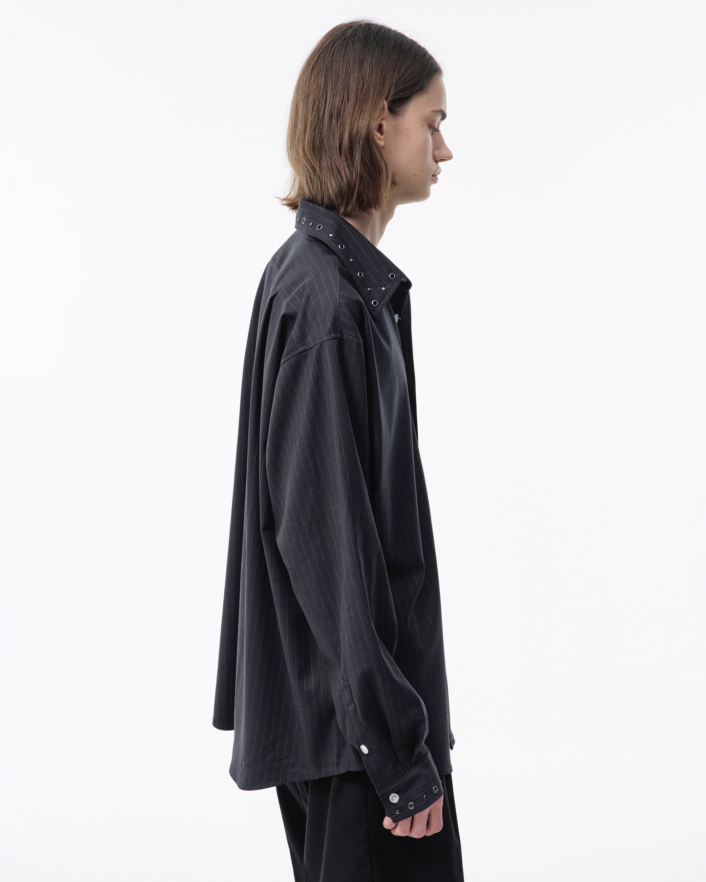 EYELET REGULAR COLLAR STRIPE L/S SHIRT