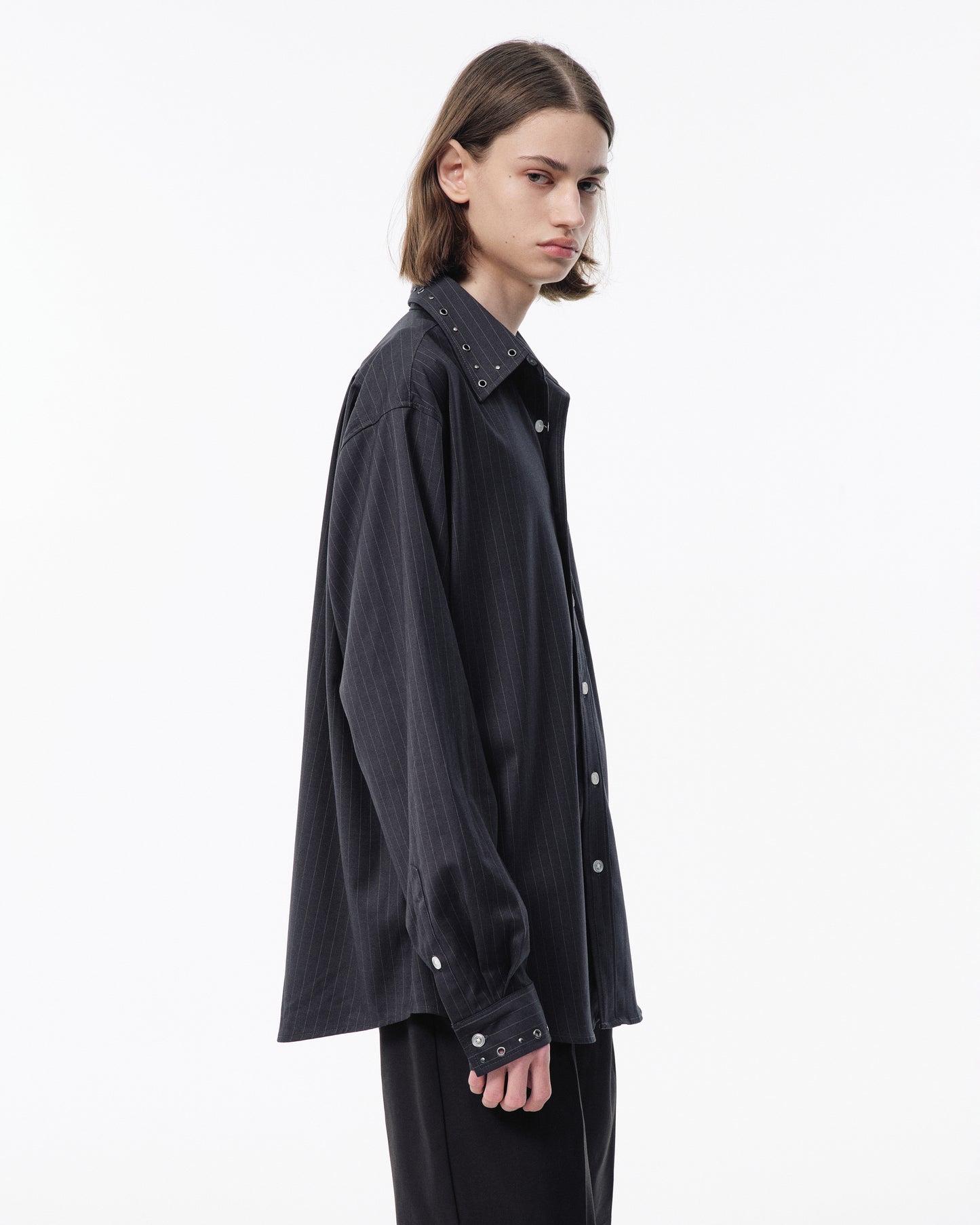 EYELET REGULAR COLLAR STRIPE L/S SHIRT