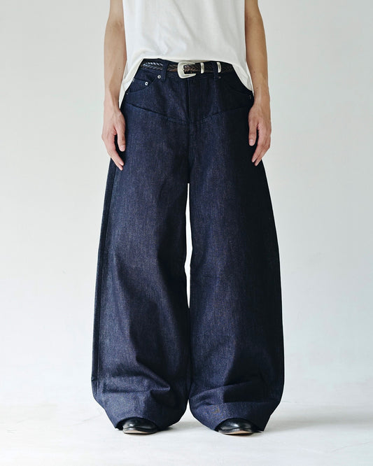 DOUBLE POCKET RIGID SLUB BAGGY DENIM TROUSERS