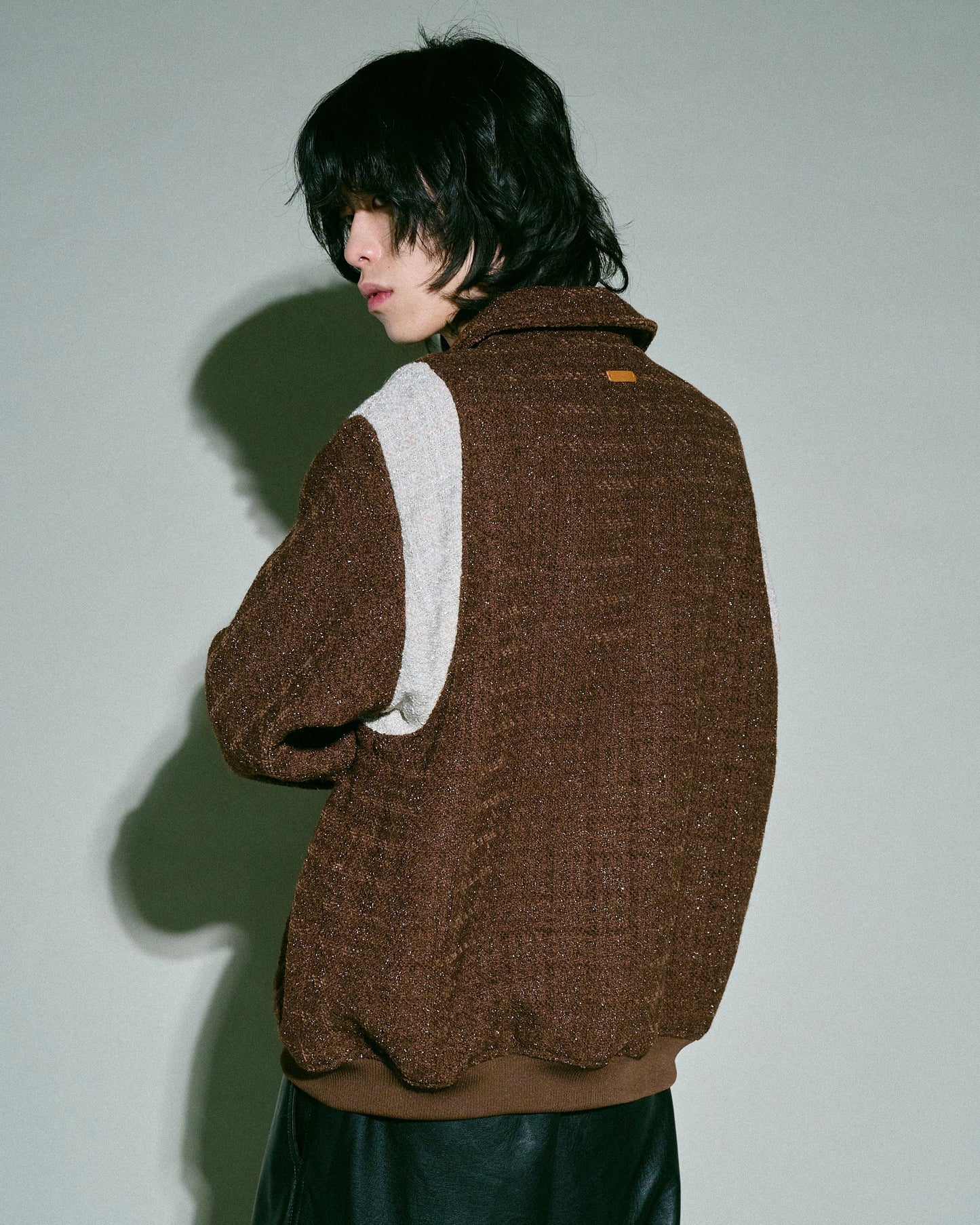 flower embroidery lame tweed varsity jacket