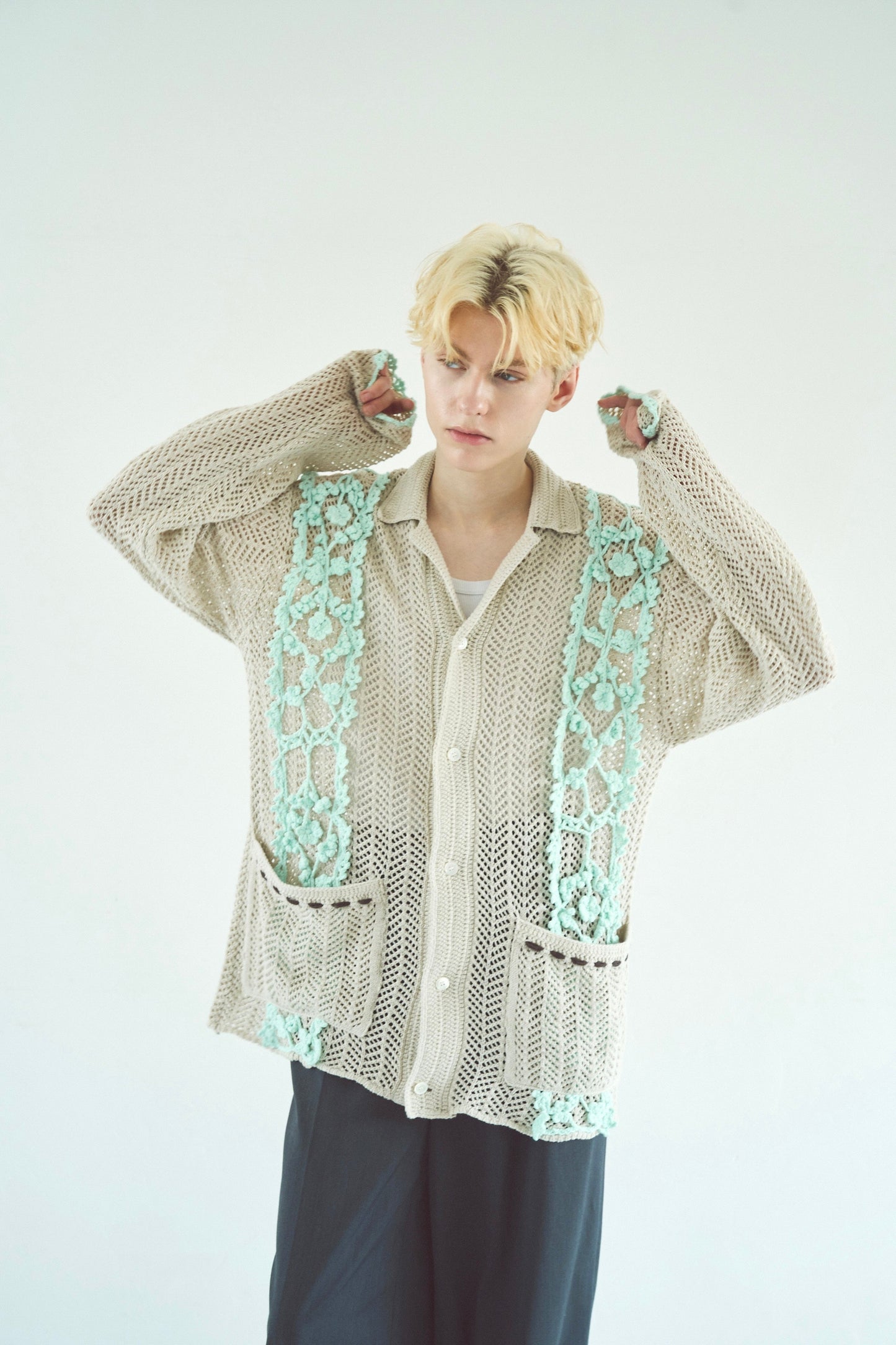 hand knit flower line Cuba shirt  cardigan