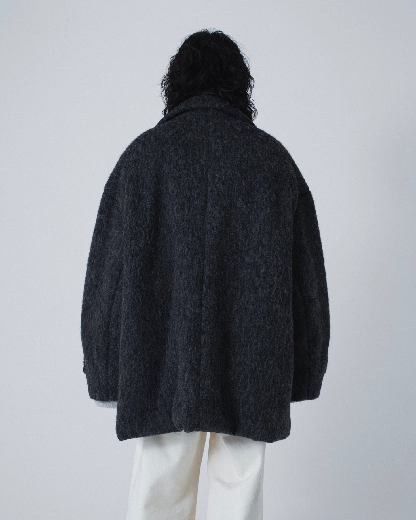 double breasted wool shaggy duffle coat