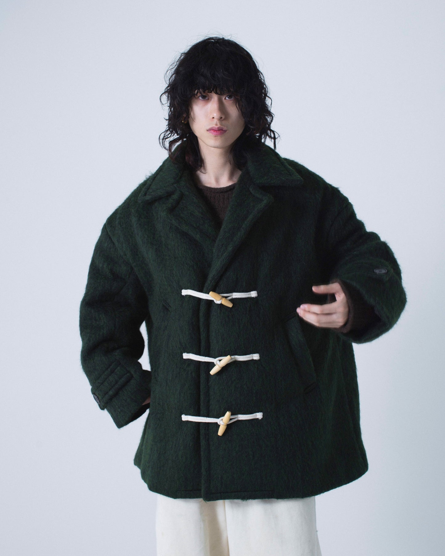 double breasted wool shaggy duffle coat
