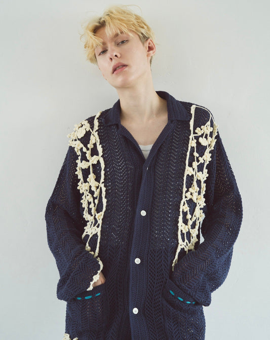 hand knit flower line Cuba shirt  cardigan