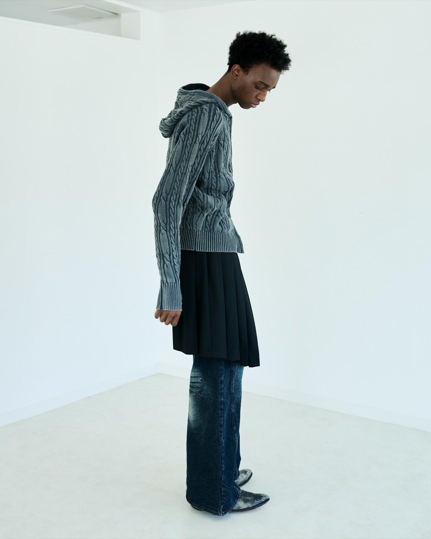 STONE WASH DOUBLE ZIP CABLE KNIT HOODIE – CAMPHOR WOOD - OFFICIAL