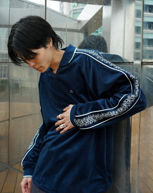 flower embroidery line velour skipper game shirt