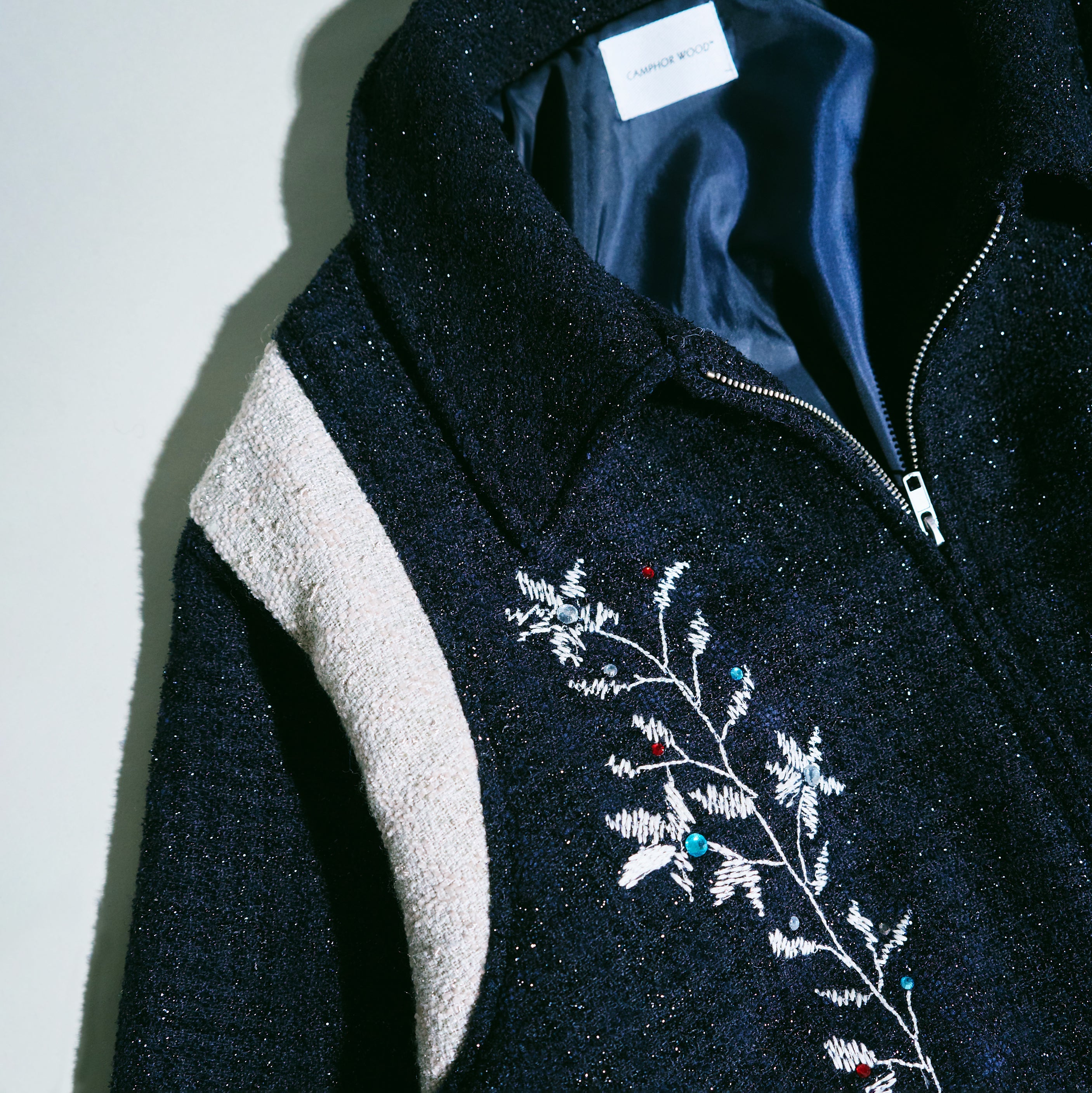 flower embroidery lame tweed varsity jacket – CAMPHOR WOOD