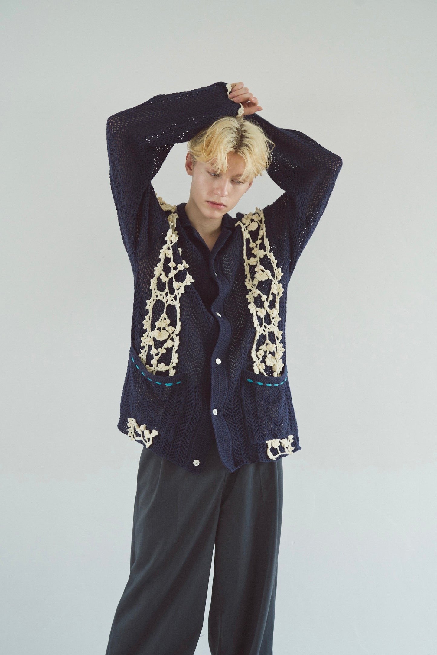 hand knit flower line Cuba shirt  cardigan