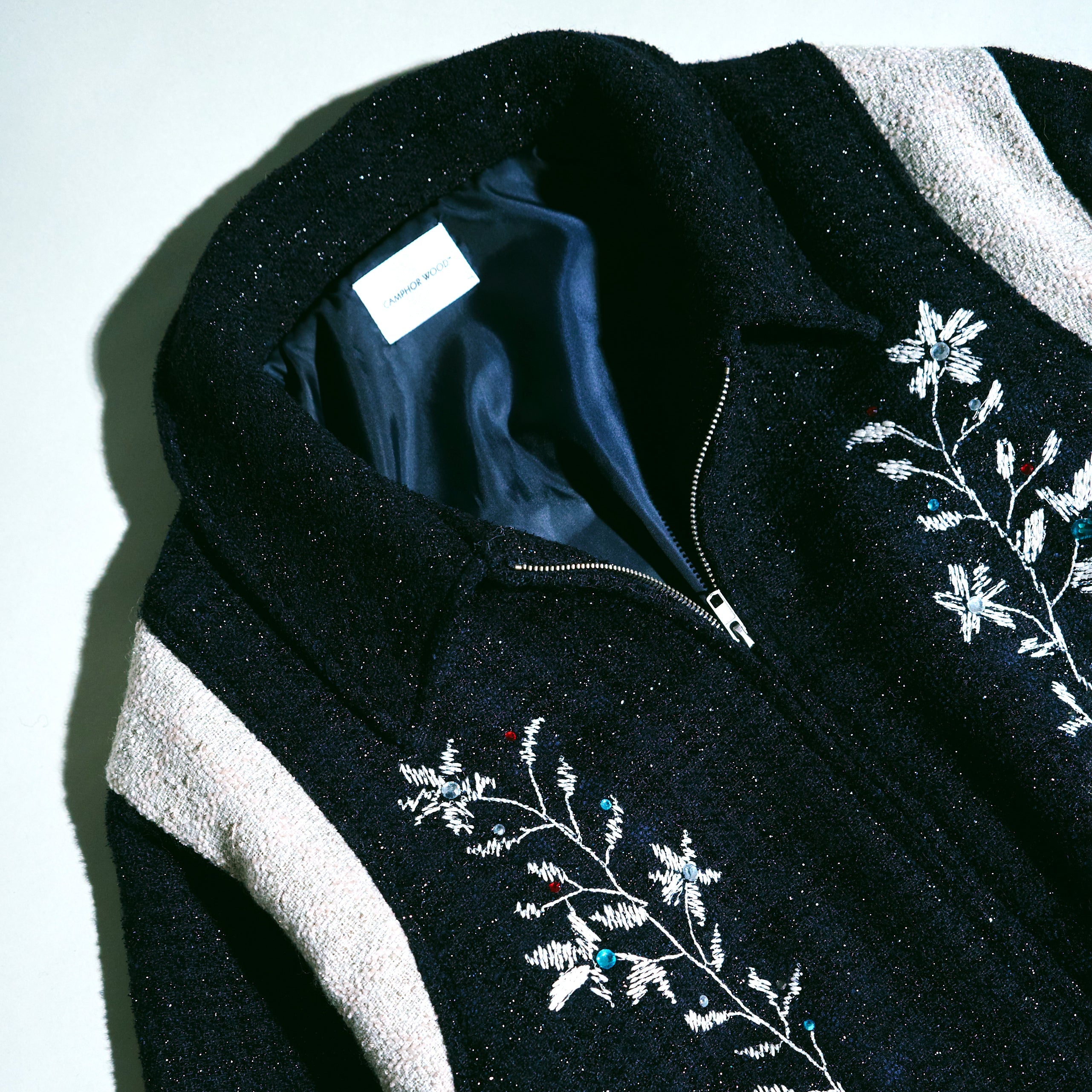 camphor wood 花刺繍ラメツイードスタジアムジャケット