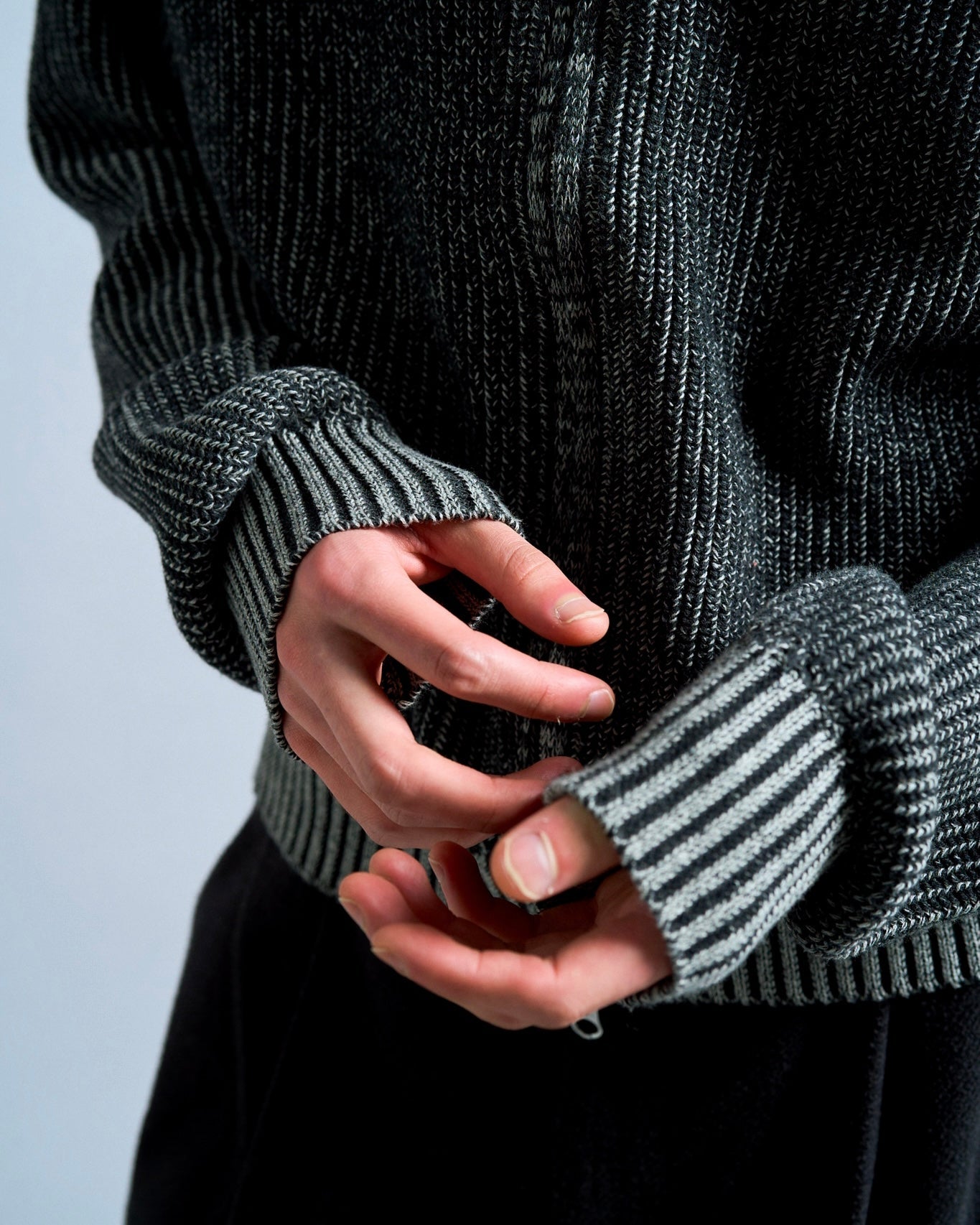 double zip mix yarn knit hoodie