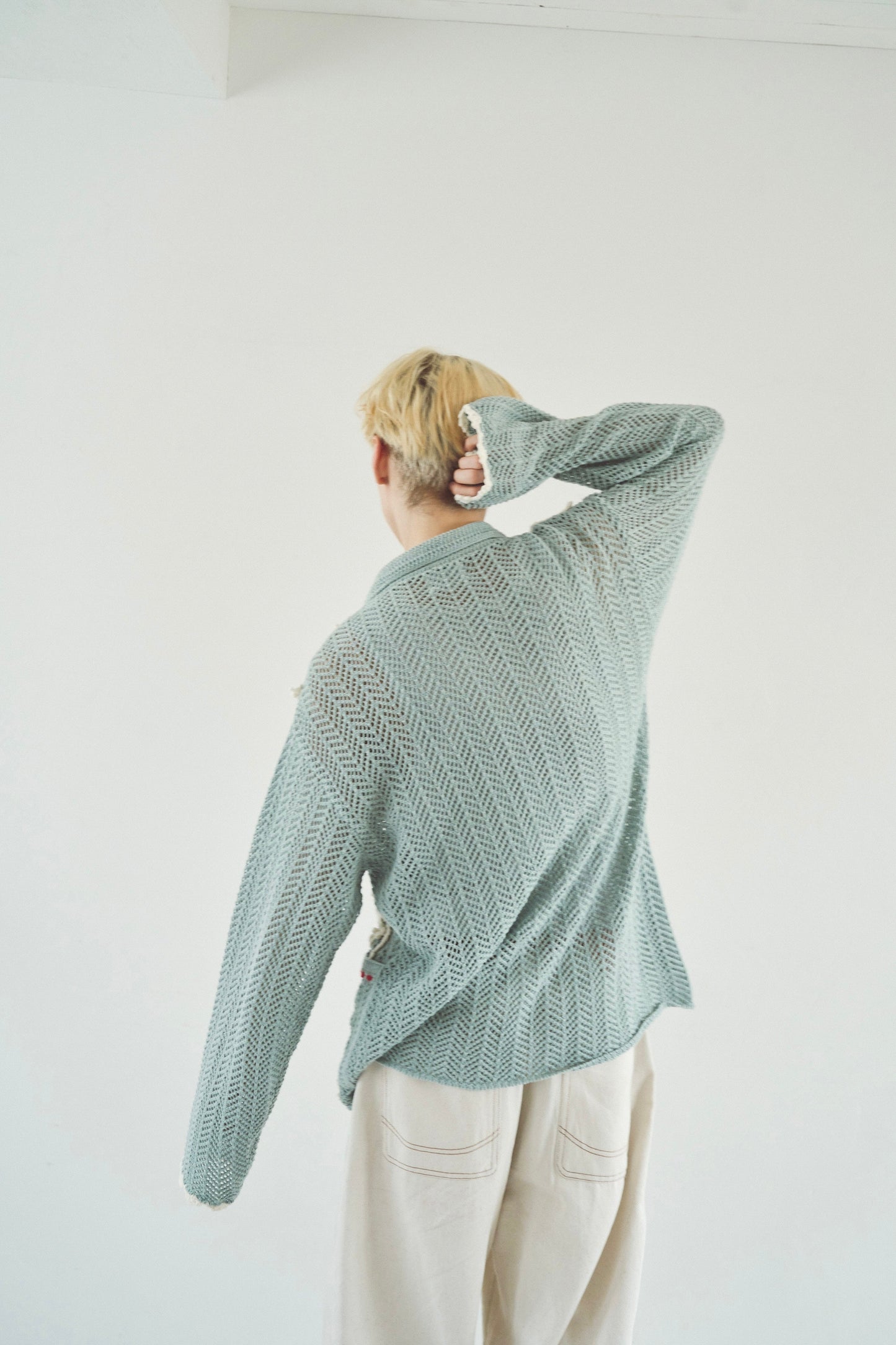 hand knit flower line Cuba shirt  cardigan