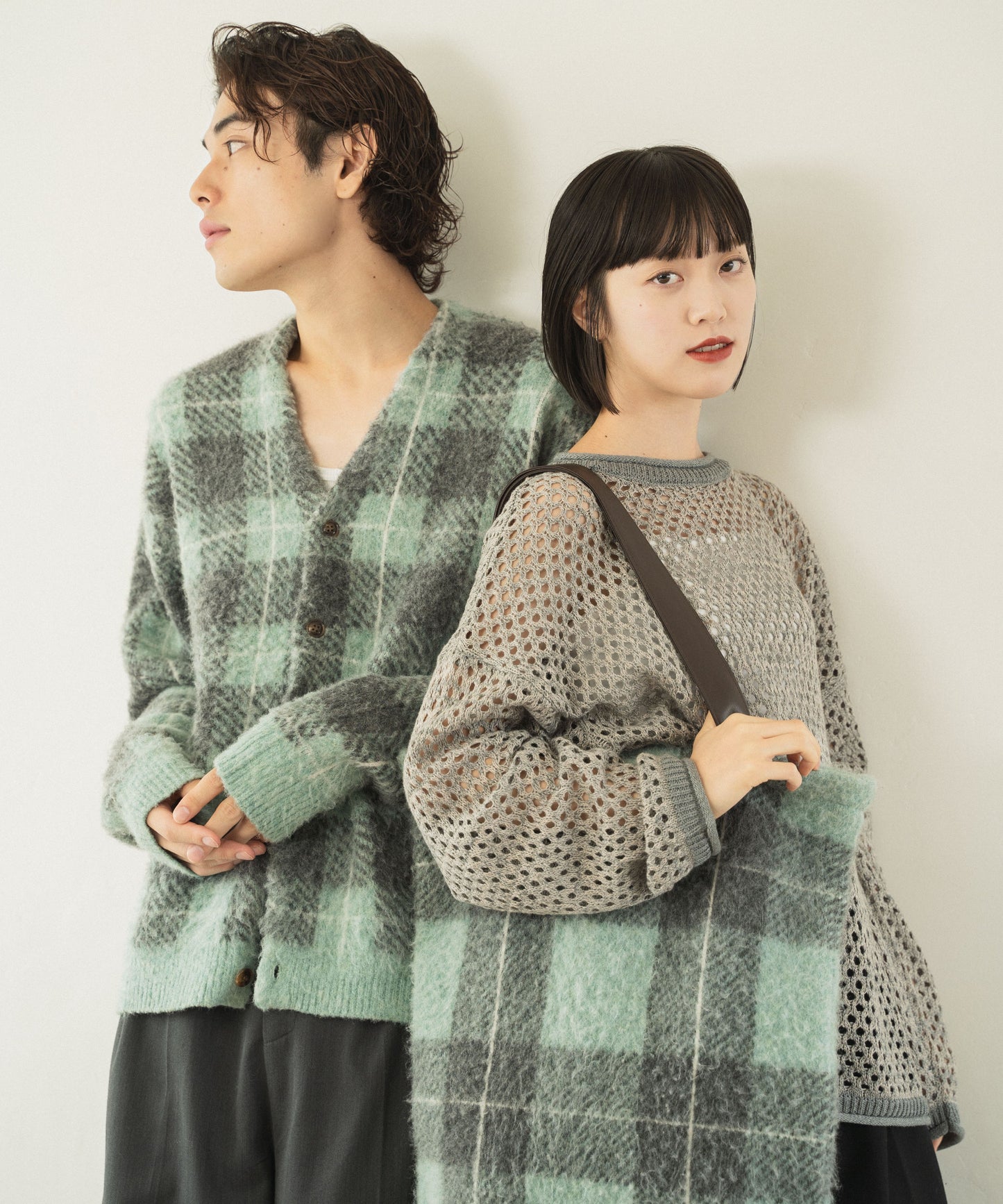 mohair mix check big tote bag