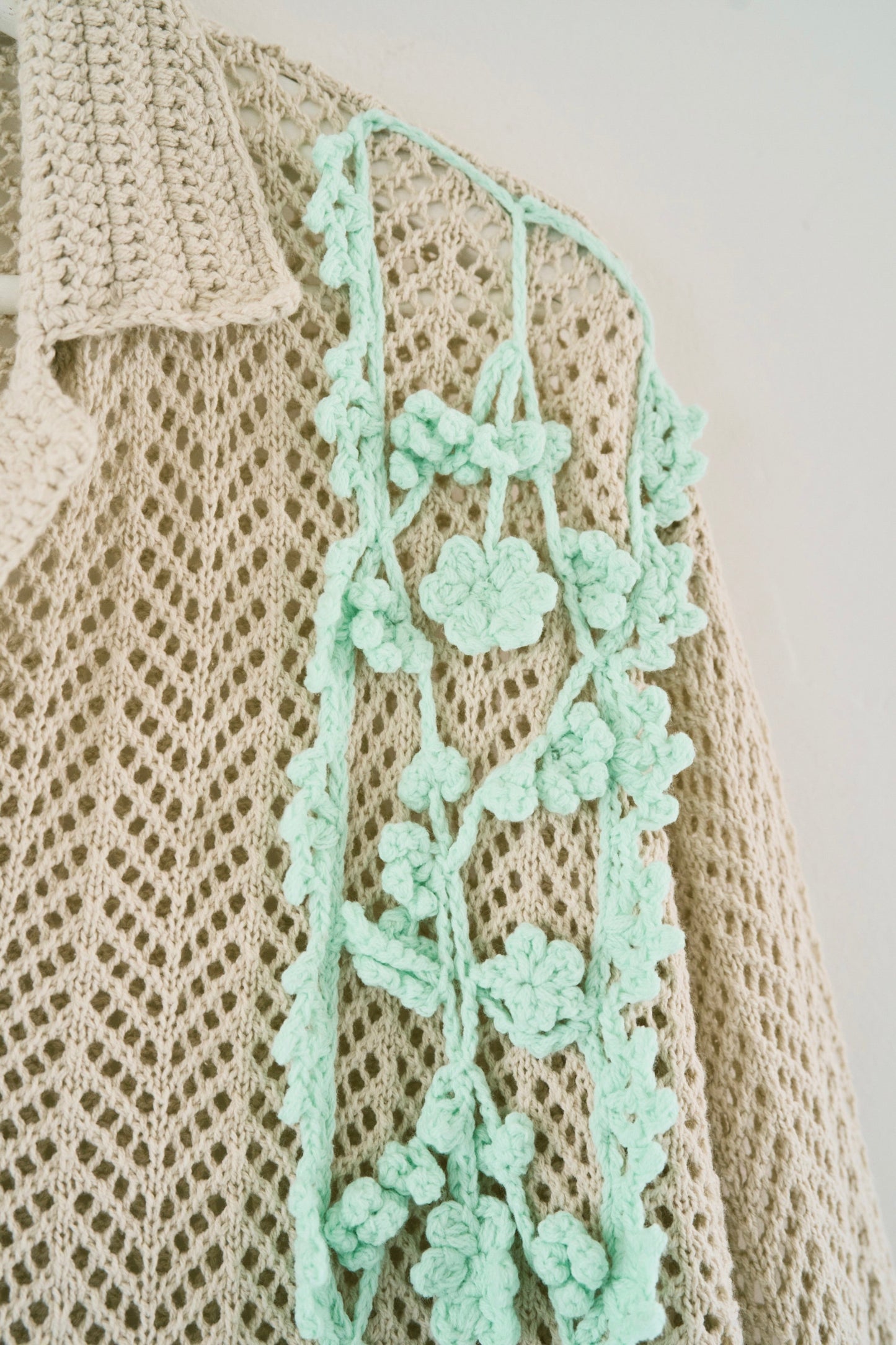hand knit flower line Cuba shirt  cardigan