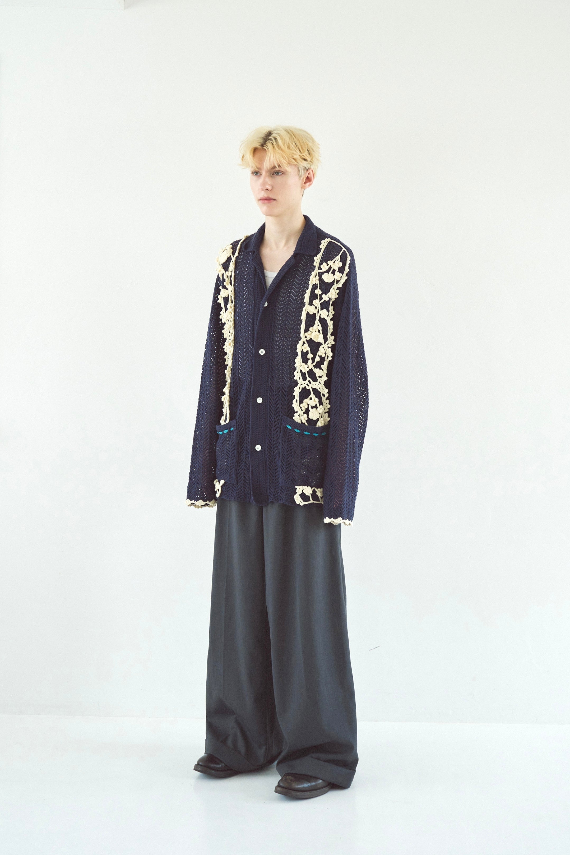 激安スーパーの“売上対決” hand knit flower line Cuba shirt cardigan – CAMPHOR WOOD トップス