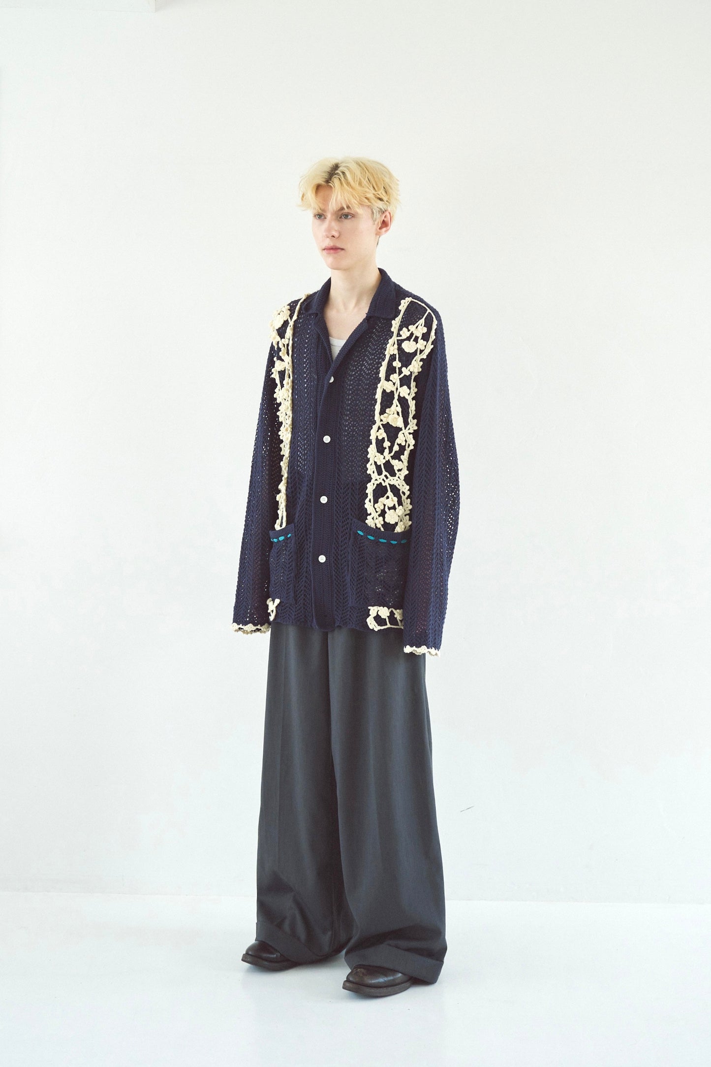 hand knit flower line Cuba shirt  cardigan